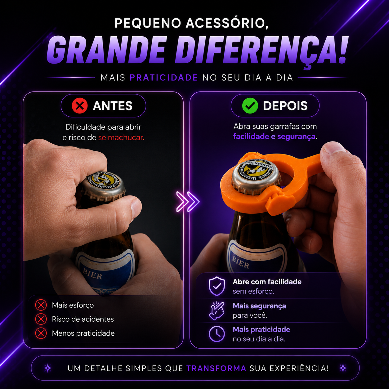 🍺 Abridor de Garrafa – Mais praticidade e segurança para abrir suas bebidas! ✨