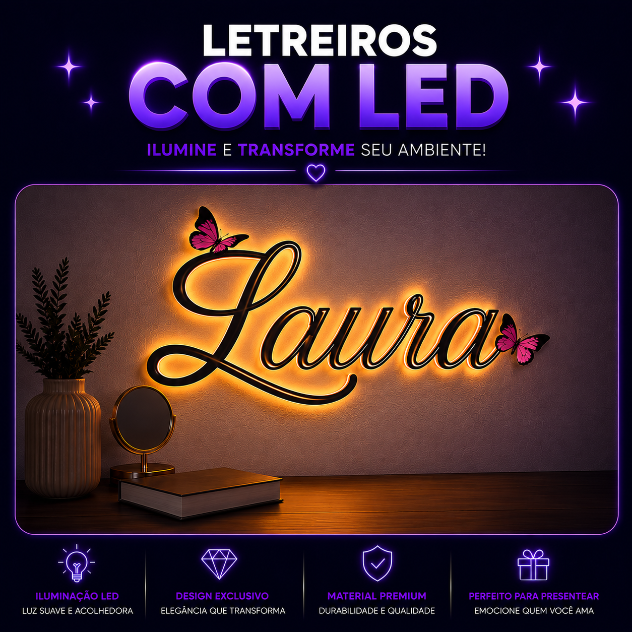 💡 Letreiro Personalizado com LED – Deixe seu ambiente único e cheio de personalidade! 💜