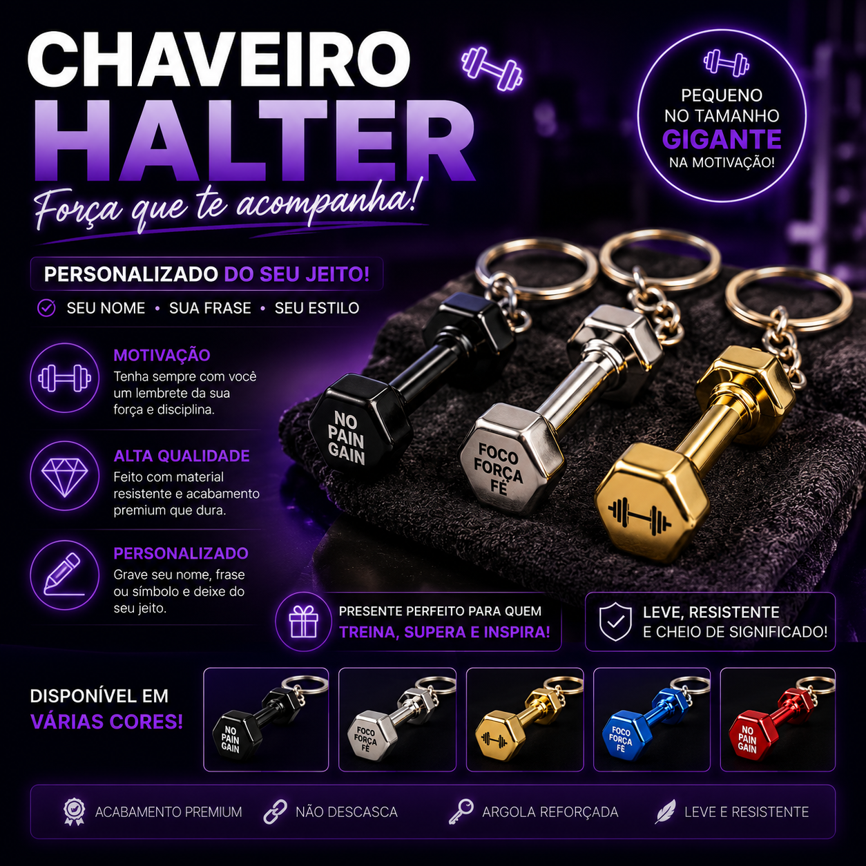💪 Chaveiro Fitness Personalizado – Leve sua motivação para todos os lugares! 🔥