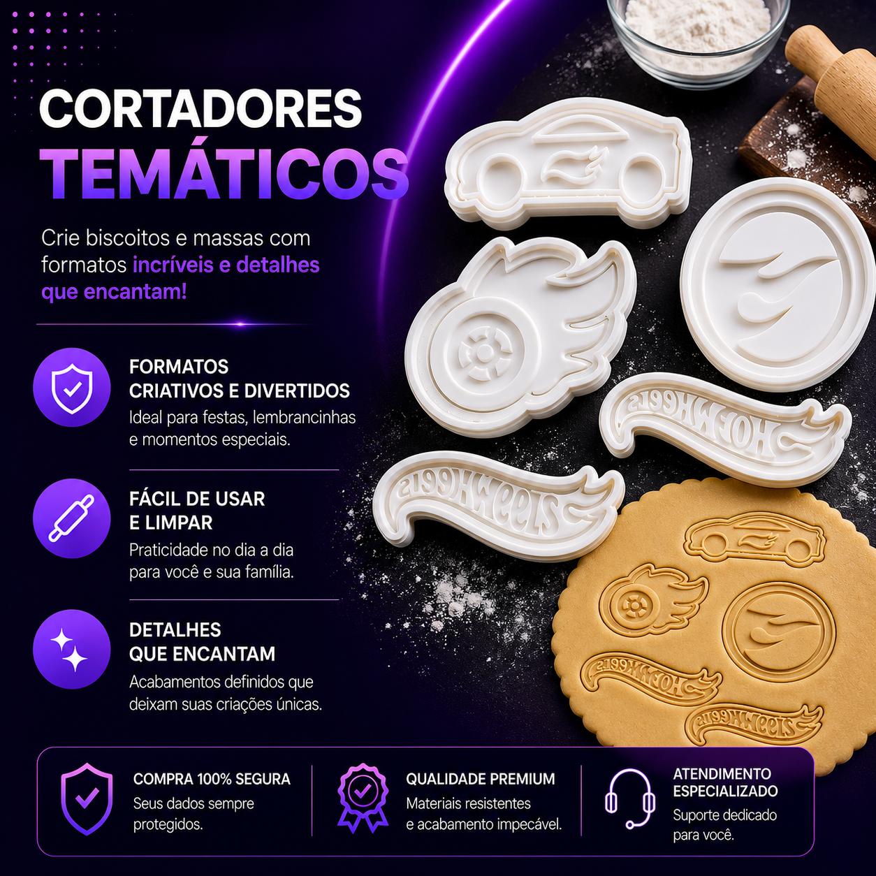 🍪 Kit Cortadores de Biscoito – Transforme Biscoitos Simples em Criações Incríveis ✨