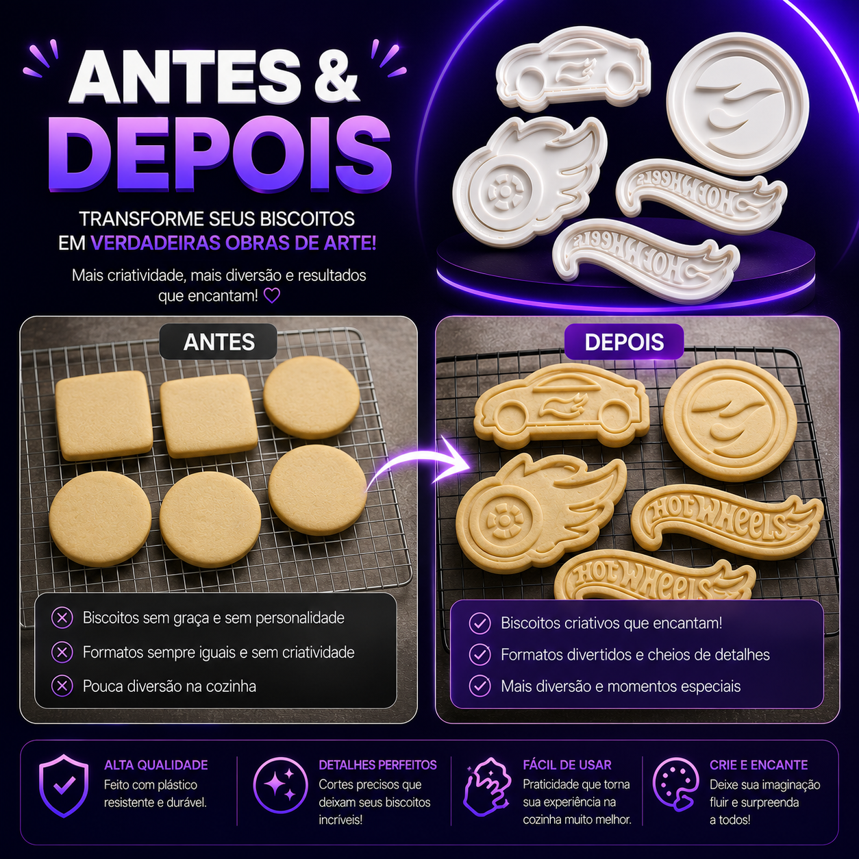 🍪 Kit Cortadores de Biscoito – Transforme Biscoitos Simples em Criações Incríveis ✨