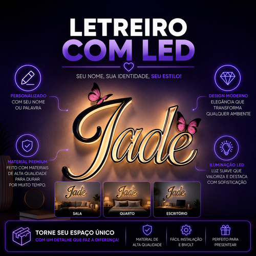 💡 Letreiro Personalizado com LED – Deixe seu ambiente único e cheio de personalidade! 💜