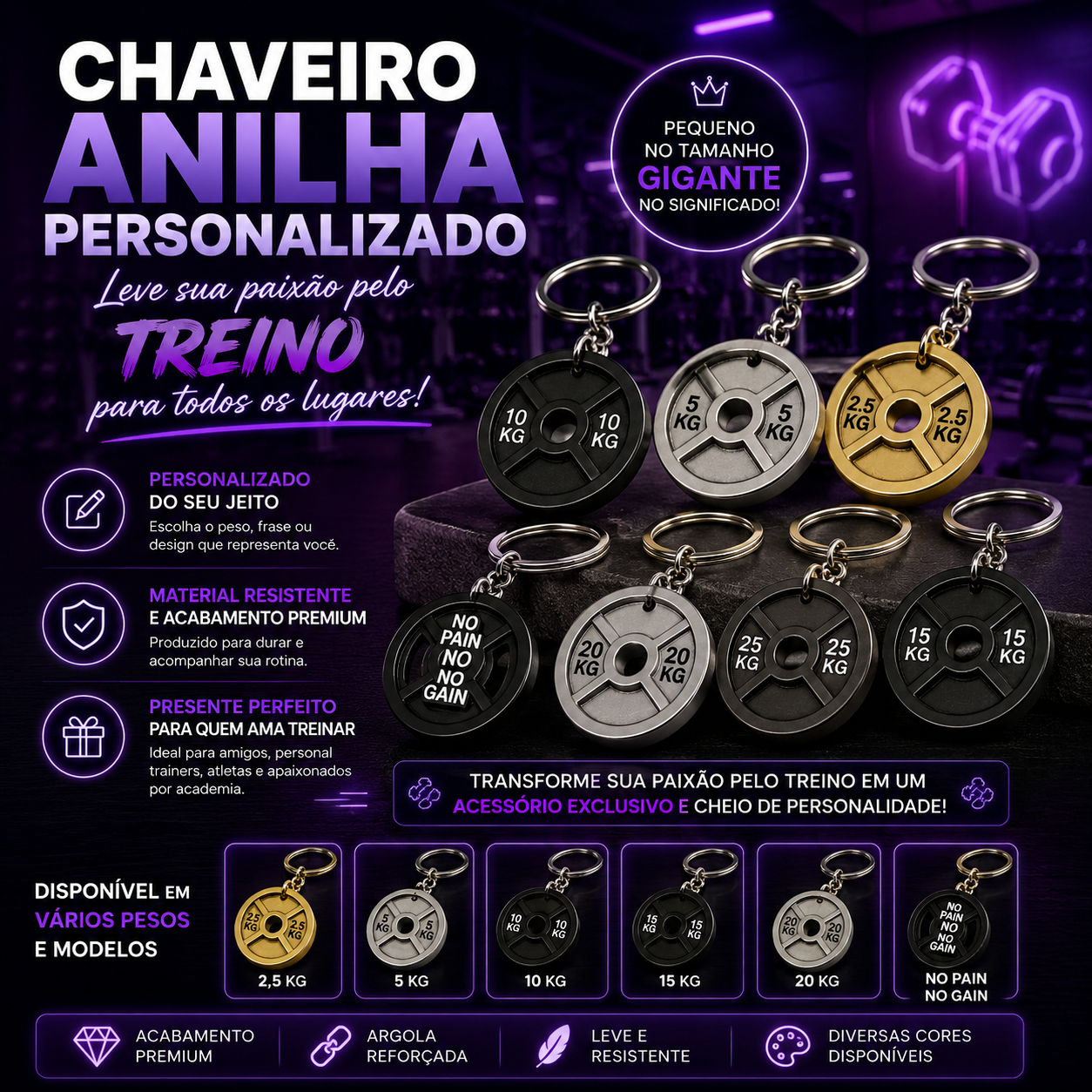 💪 Chaveiro Fitness Personalizado – Leve sua motivação para todos os lugares! 🔥