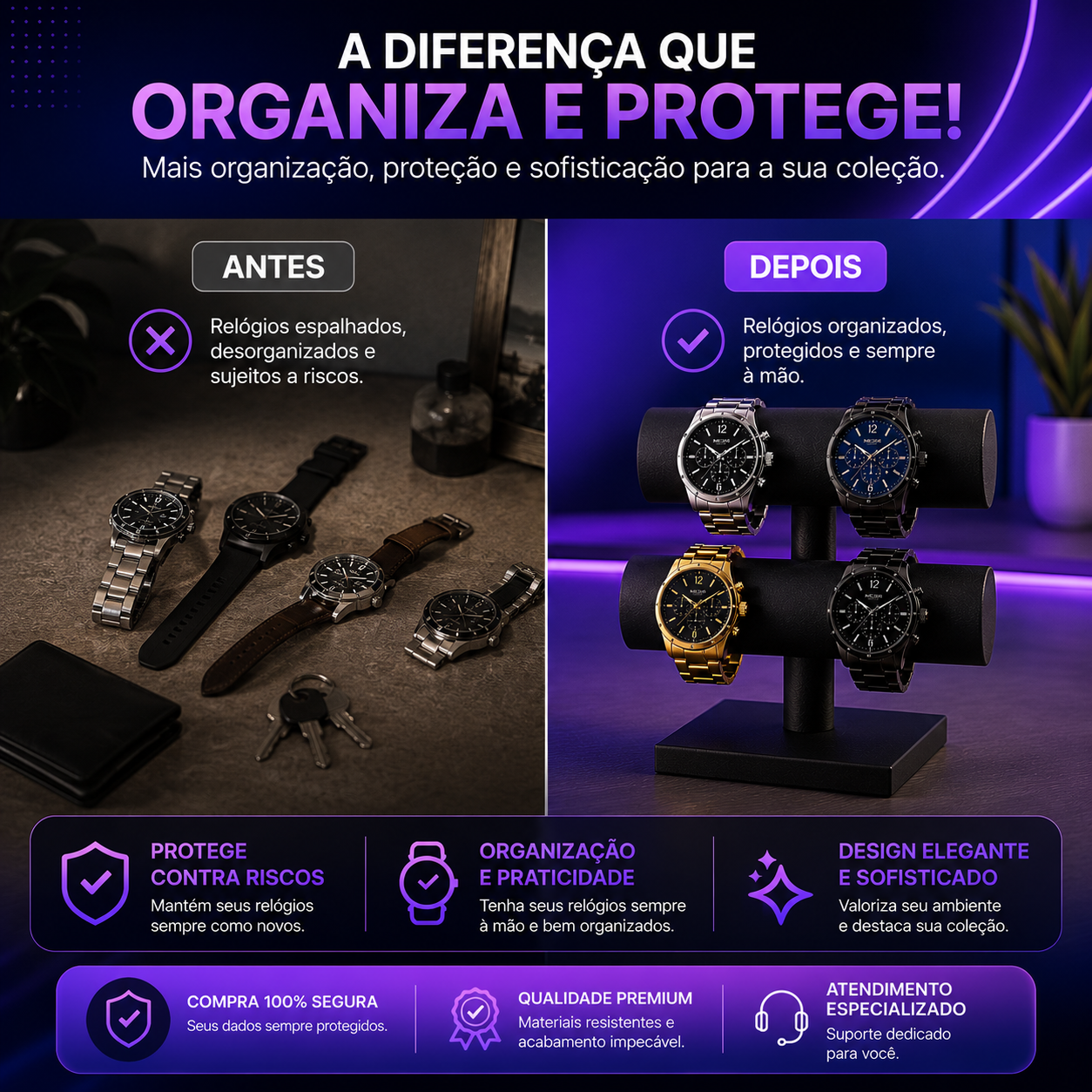 ⌚Suporte de Relógio - O suporte perfeito para proteger a sua coleção de relógios!✨