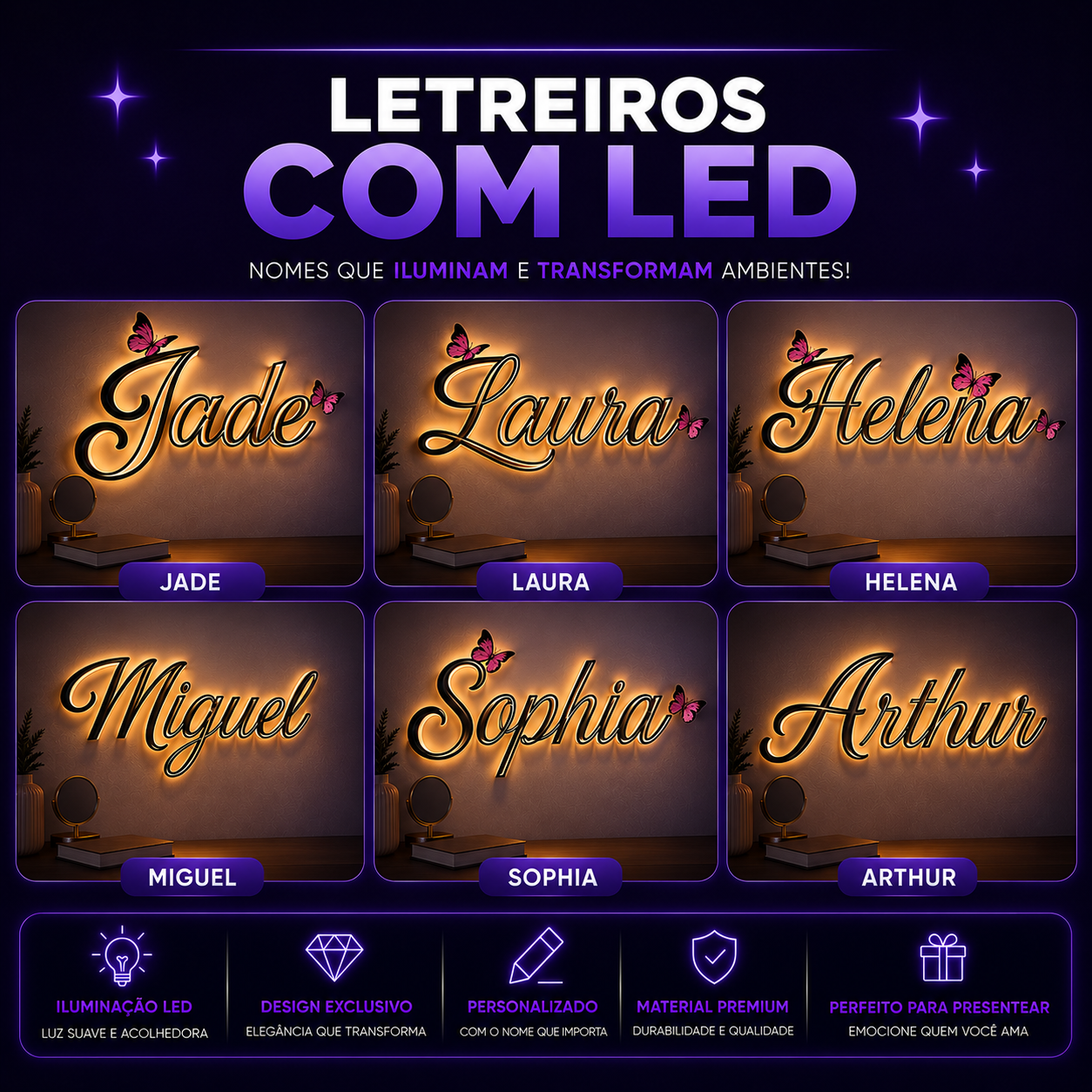 💡 Letreiro Personalizado com LED – Deixe seu ambiente único e cheio de personalidade! 💜